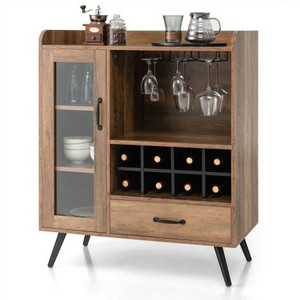Mid-Century Modern Sideboard Wood Buffet Cabinet Wine Rack and Glass Storage Q280-BSRWRGH14952876