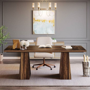 Modern Home Office Computer Desk Workstation in Dark Brown Wood Finish Q280-DBGTYD658725