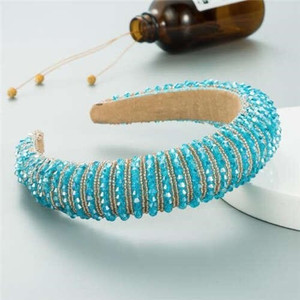 Crystal Embellished Baroque Spring Fashion U.S. Popular Sponge Women Headband - Ice Blue A392-fhbh0948