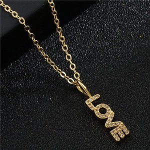 Mother's Day Series Shining Cubic Zirconia LOVE Alphabet Pendant Golden Copper Necklace A392-fane7279