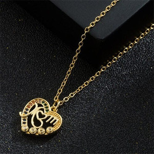 Mother's Day Series Lovely Footprints Peach Heart Hollow Pendant Copper Necklace A392-fane7276