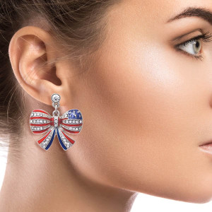 American Flag Ribbon Metal Earrings T226-9485664649535