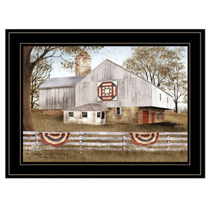 American Star Quilt Block Barn 2 Black Framed Print Wall Art N270-415222
