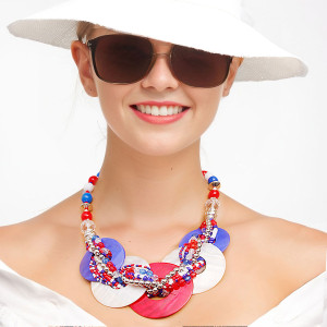 Patriotic Beaded Disc Necklace T226-9485491372351