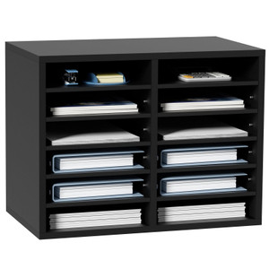 Wood Literature Organizer, 12 Compartments, File Sorter with Removable Shelves, Mailboxes Slot for  E415-MZWJZLFPJBH12855MV0