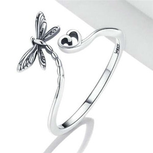 Dragonfly with Heart Open-end Wholesale 925 Sterling Silver Ring A392-srin0056