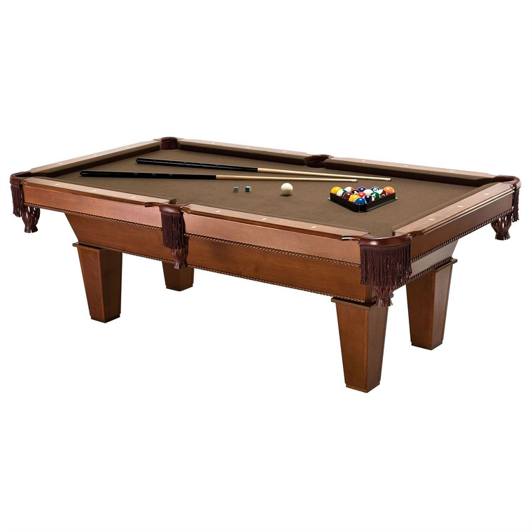 7Ft Brown Wool Cloth Top Pool Table with 2 Cues and Billiards Balls Q280-FC7F859