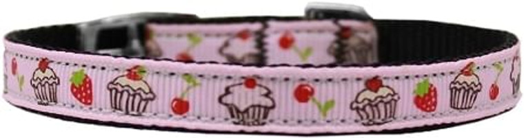 Cupcakes Nylon Dog Collar with classic buckle 3/8" Pink Size 14 S528-126-019 38LPK14