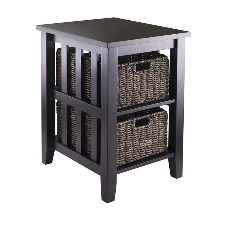 Espresso 3 Tier Bookcase Shelf Accent Table with 2 Small Storage Baskets Q280-CHBCE239