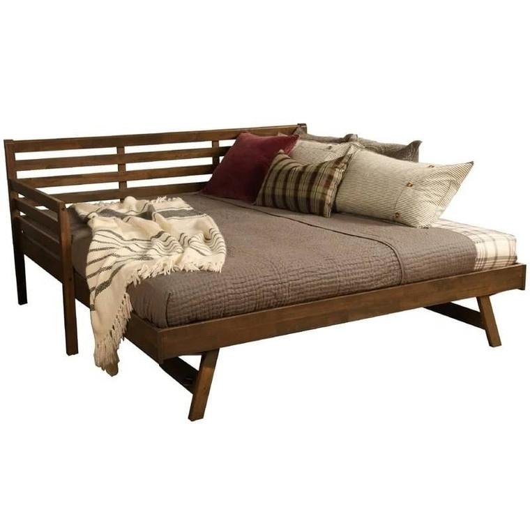 Solid Wood Daybed Frame with Twin Pop-Up Trundle Bed in Walnut Finish Q280-DFBWLDBT527993581