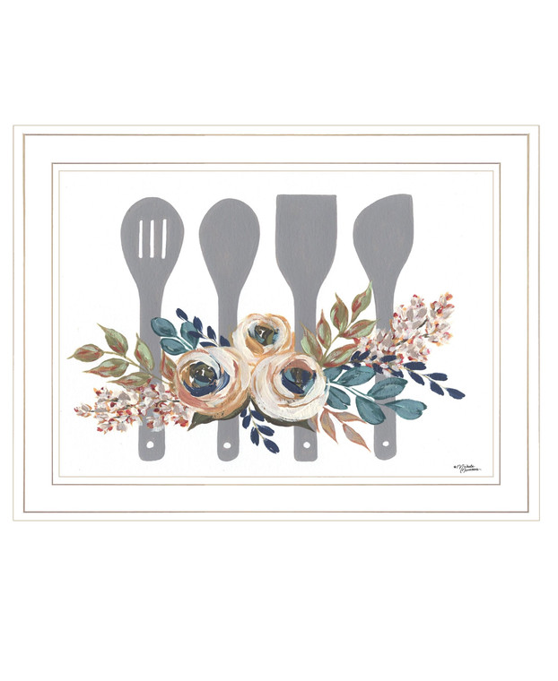 Fall Floral Baking Utensils 1 White Framed Print Kitchen Wall Art N270-407835