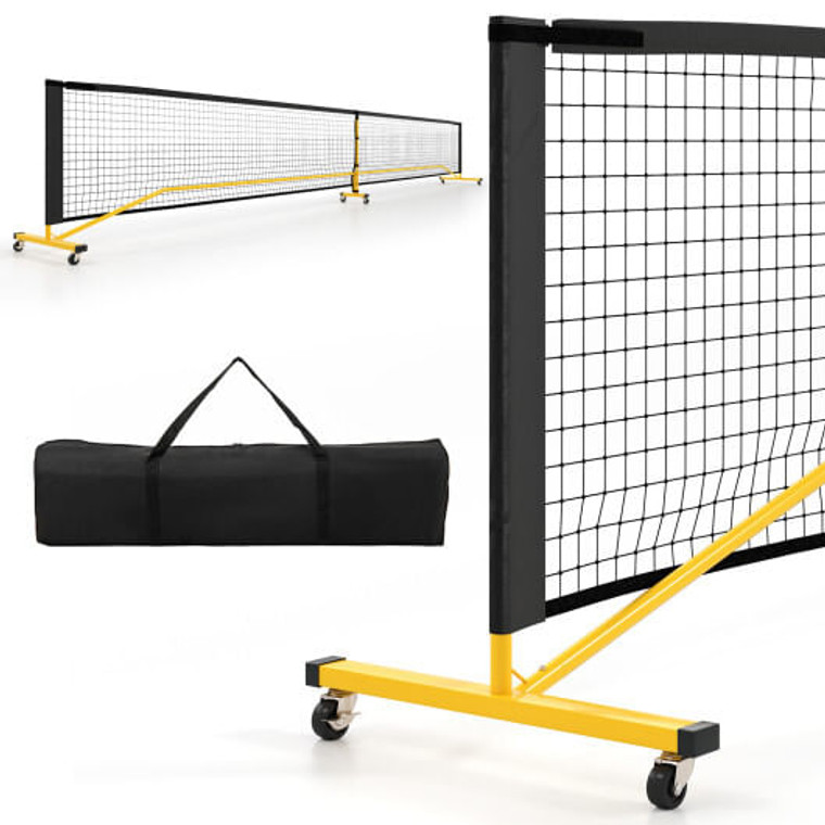 22 FT Portable Pickleball Net with 6 Lockable Wheels and Carry Bag - Color: Yellow D681-SP38280