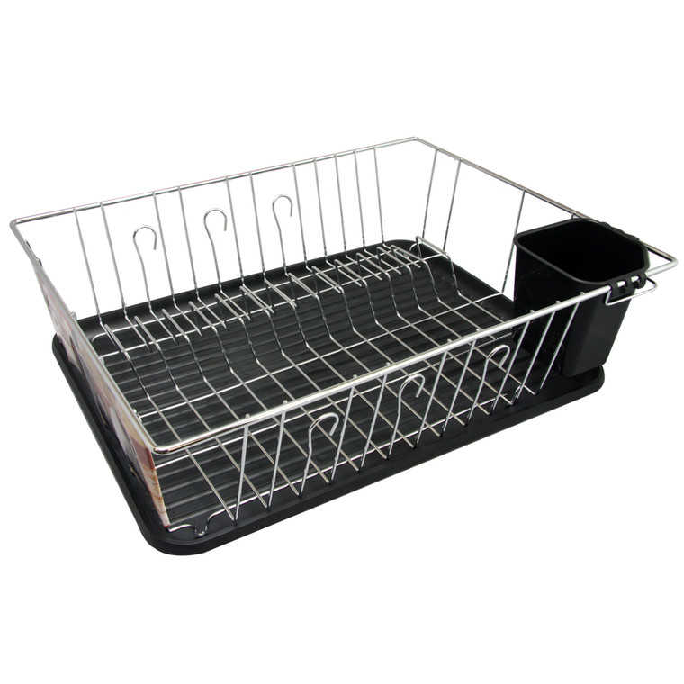 Megachef 16 Inch Chrome Plated and Plastic Counter Top Drying Dish Rack in Black D970-DR-180