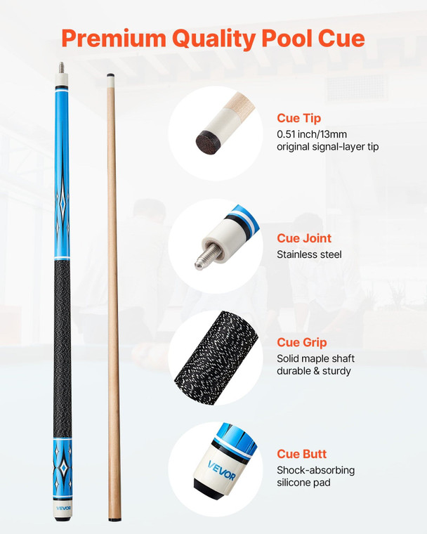 Pool Cue, 4 Pieces Pool Stick, 58 inch Canadian Maple Wood Billiard Pools Stick with ABS Connection E415-MSTQGMSGFM58WZGEZ001V0