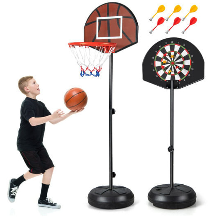 2-in-1 Height Adjustable Kids Basketball Hoop with Dart Board B593-SP37868