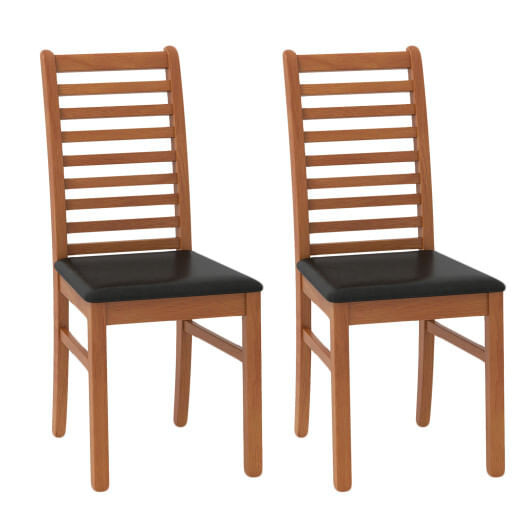 Set of 2 Wooden Dining Chair with Rubber Wood Legs for Living Room-Brown - Color: Brown D681-KC58817BN