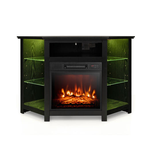 Fireplace Corner TV Stand with LED Lights and Smart APP Control for 50 Inches TV-Black - Color: Bla D681-FP10534US-DK