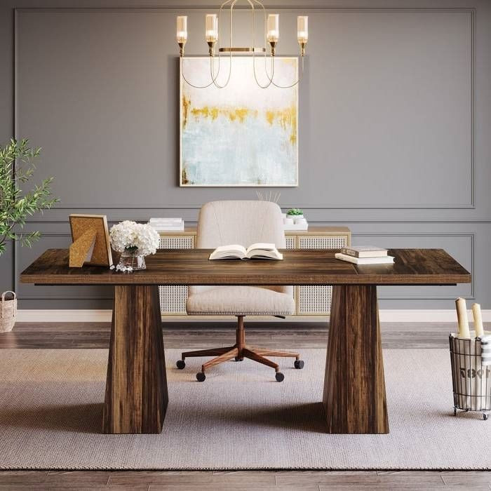 Modern Home Office Computer Desk Workstation in Dark Brown Wood Finish Q280-DBGTYD658725