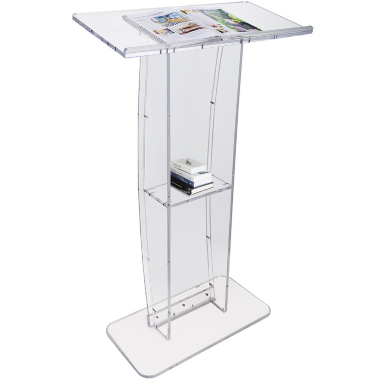 Acrylic Podium, 47" Clear Acrylic Podium Stand with Wide Reading Surface & Storage Shelf, Floor-sta E415-CTSJTYKLBST47YW3EV0