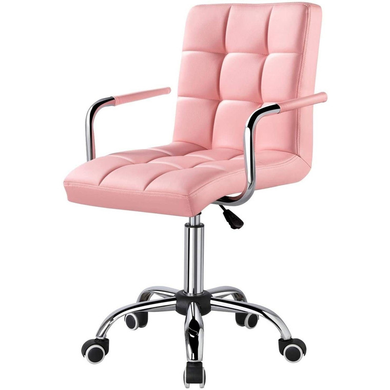 Pink Modern Faux Leather Mid-Back Swivel Office Chair with Armrests and Wheels Q280-YDCHWP869919624