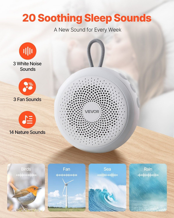 Sound Machine, 20 Soothing Sleep Sounds, 4-in-1 Hangable White Noise Sound Machine with Auto-Off Ti E415-FZSMYSLTMS20FRJT7V9