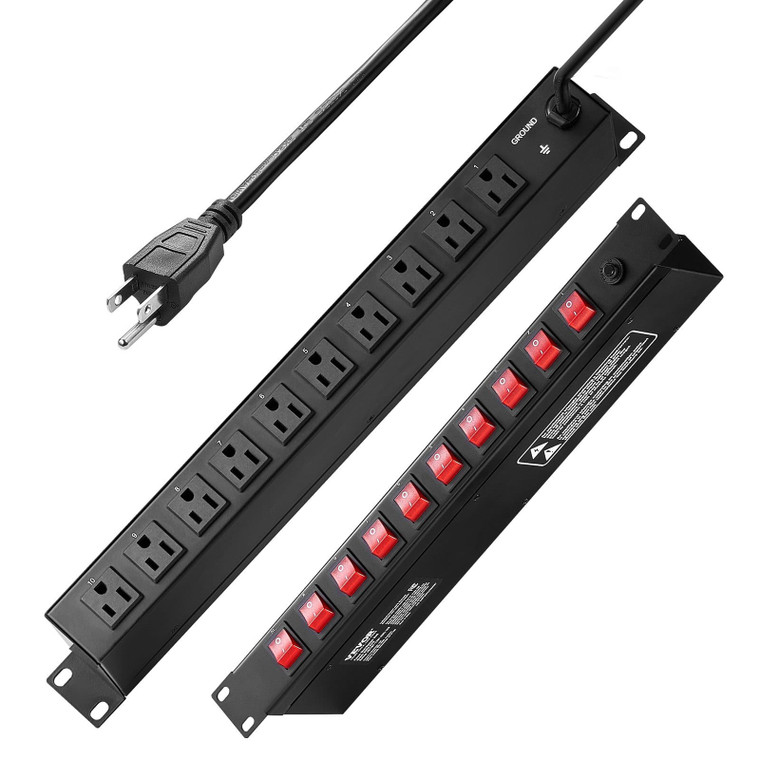 1U PDU, 10 Outlets, Rack Mount Power Strip Fits Standard 19" Server Racks, with Independent Switch  E415-PDUDYB1UNEMAE4VKEV1