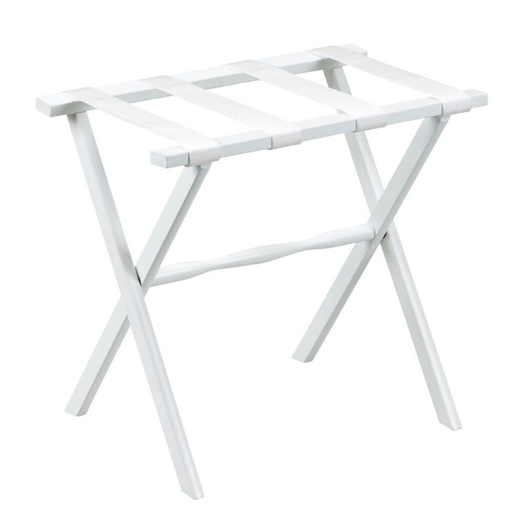 Hotel White Finish Wood Folding Luggage Rack With White Straps N270-383078