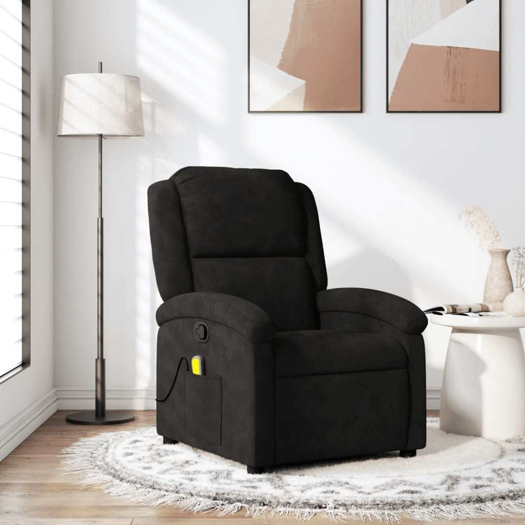  Massage Recliner Chair Black Velvet Single Adjustable Armrests A949-371814