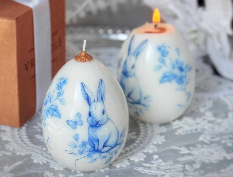 1 pc Vintage Easter Egg Rabbit Candle: Spring Bunny Decor - Easter Blue Floral gift H652-1052