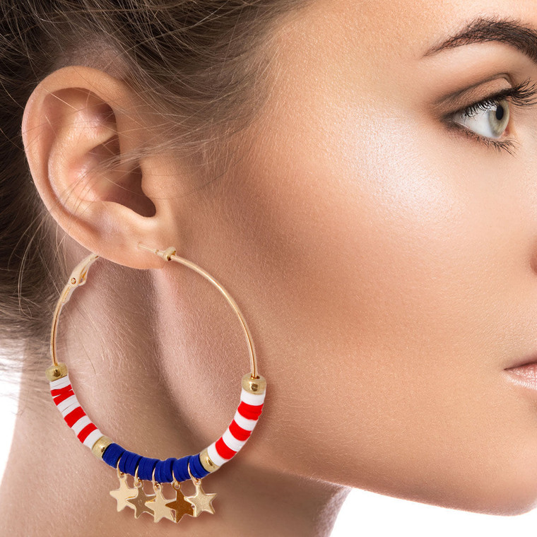 American Flag Star Dangle Hoops T226-9485663895871
