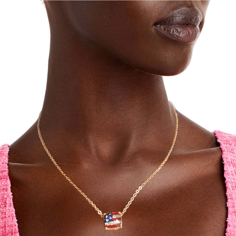 Gold Glitter American Flag Necklace T226-9485663174975