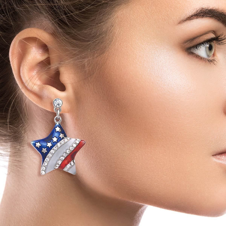 American Flag Star Metal Earrings T226-9485664092479