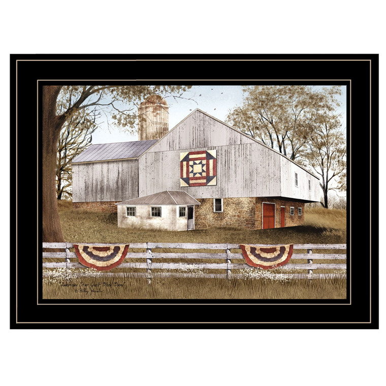 American Star Quilt Block Barn 2 Black Framed Print Wall Art N270-415222