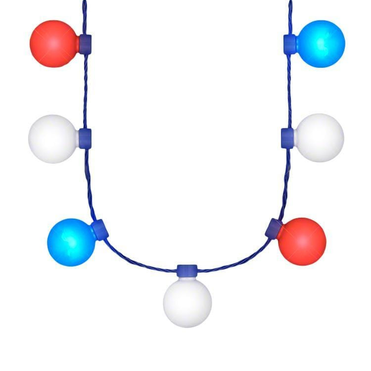 Large Red White Blue Party Globes Light Up Patriotic Necklace A706-LPGLUPN-RWB