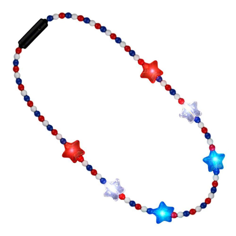 Flashing Patriotic Disco Prism Stars Red White Blue Necklace A706-RWBPSFPNS