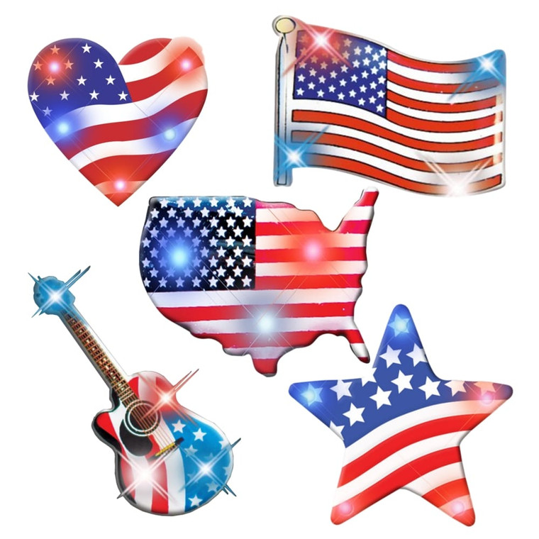 Assorted USA Flag Patriotic Body Light Lapel Pins Pack of 25 A706-USAFPBLPL-ASS25
