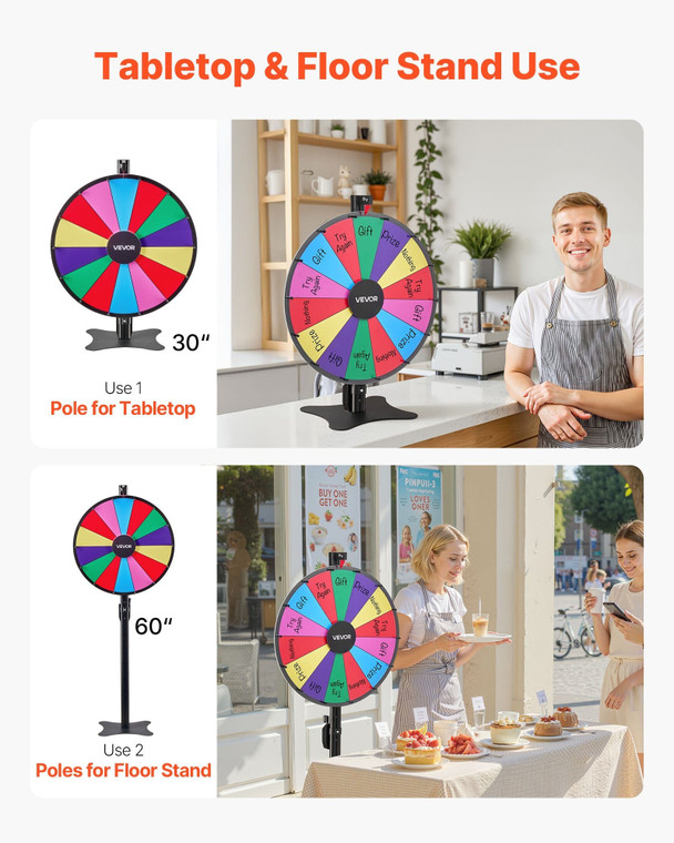 24 in Spinning Prize Wheel, 14 Slots Spinning Wheel with Stand, Adjustable Height Win Fortune Roule E415-LDSCJZL24INCW7RDZ001V0