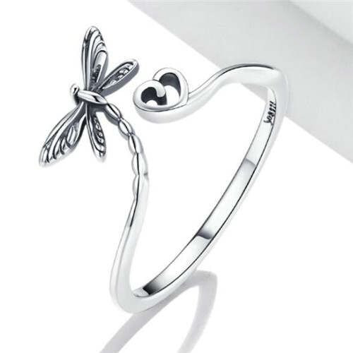 Dragonfly with Heart Open-end Wholesale 925 Sterling Silver Ring A392-srin0056