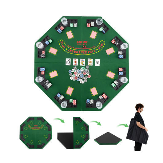 48 Inch 8-Player Foldable Poker Table Top with Carrying Bag and Cup Holders-Green B593-UY10154