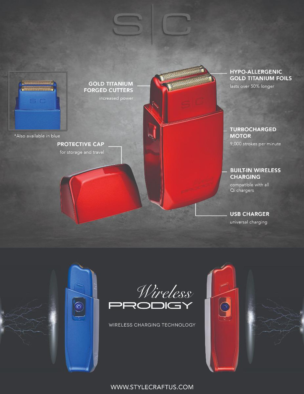 Stylecraft Prodigy Wireless Foil Shaver - Shiny Metallic Red