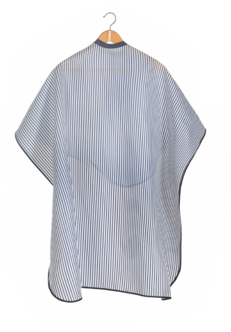 Cutting Cape - Black and White Stripe Seer Sucker