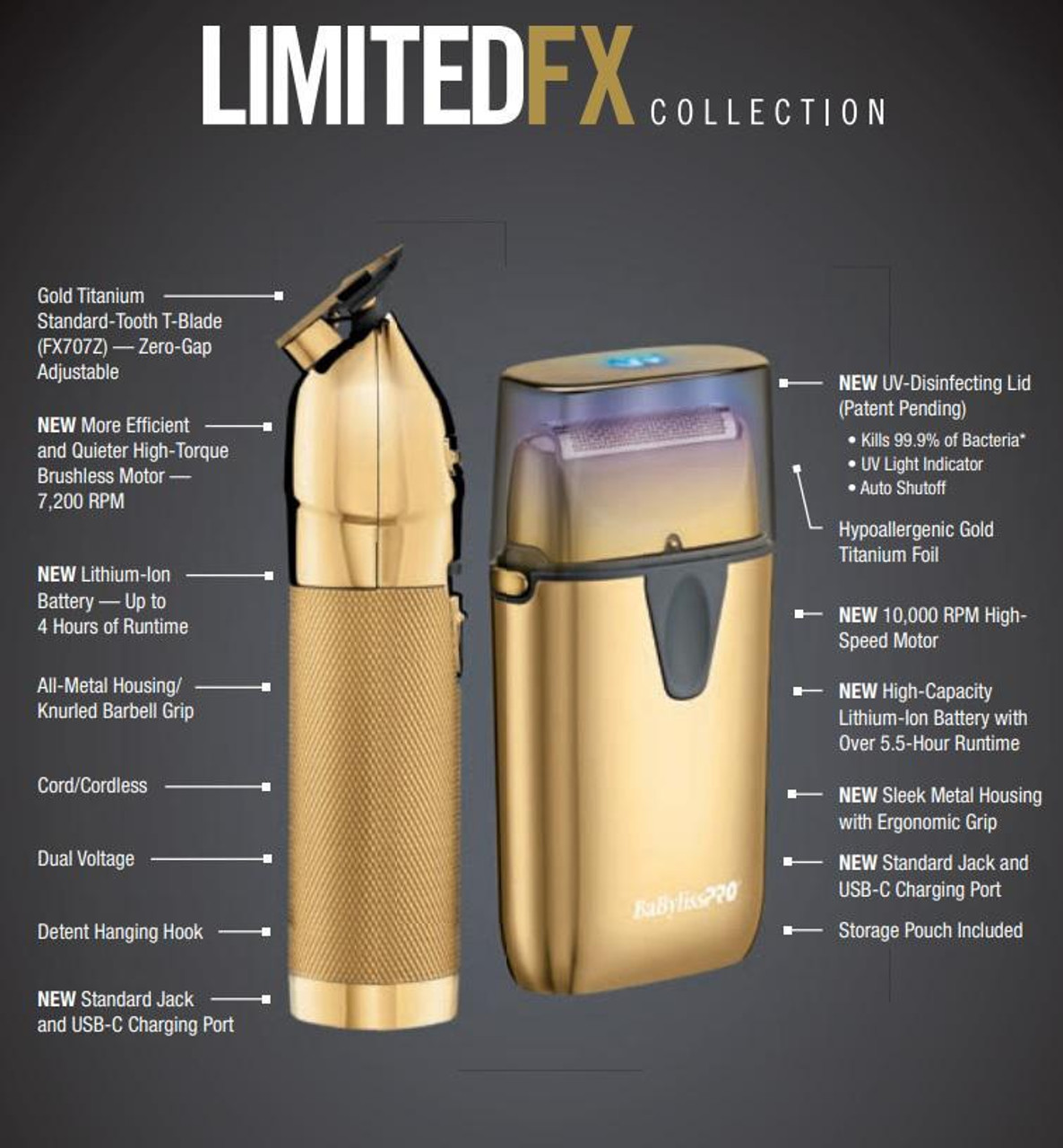 BabylissPro LimitedFX Collection - Limited Edition Trimmer and UVFoil Single Shaver Combo