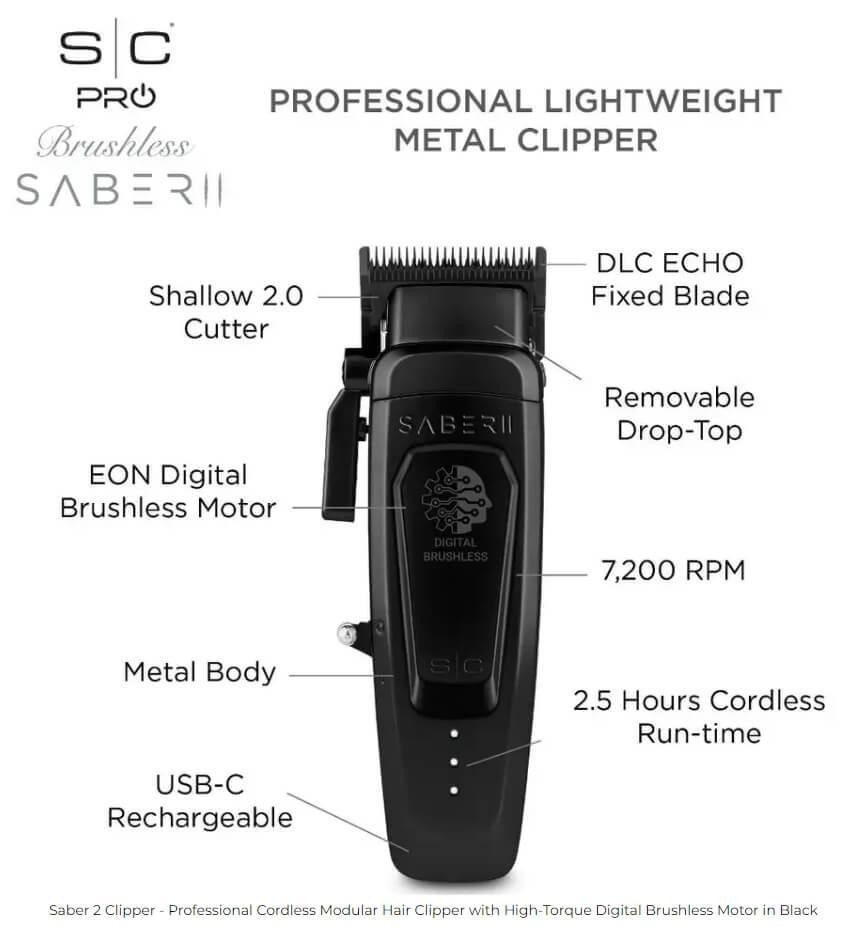 Stylecraft Saber 2 Clipper - Black - Atlanta Barber and Beauty Supply