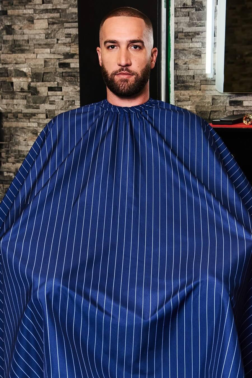 Cutting Cape - Barber Strong Blue with White Stripes