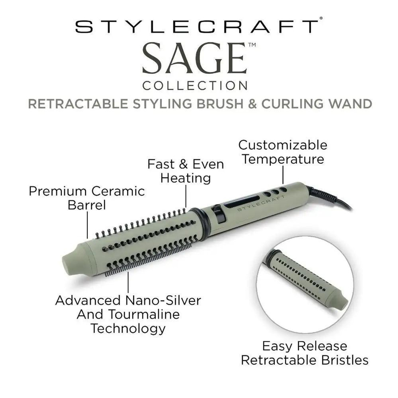 SC Sage Retractable Styling Brush and Curling Wand