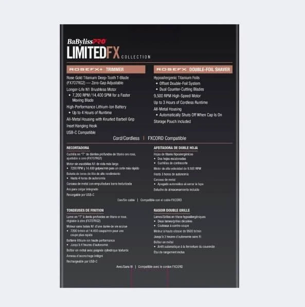 BaBylissPRO® LimitedFX Rose Gold Trimmer and Double Foil Shaver Gift Set
