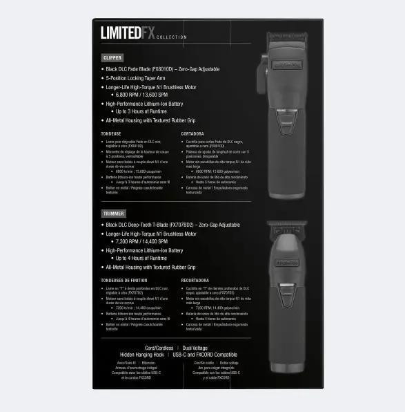 BaBylissPRO® BlackFX+ All-Metal Clipper & Trimmer Prepack