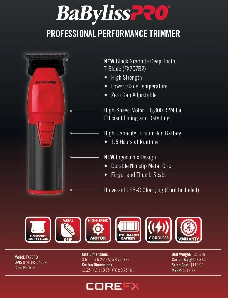 BaBylissPRO® COREFX Trimmer Limited Edition Red
