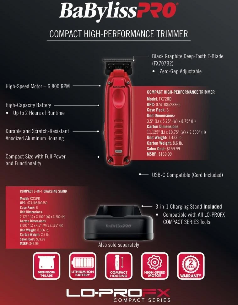 BabylissPro Lo-ProFX Compact Series Trimmer Red Limited Edition
