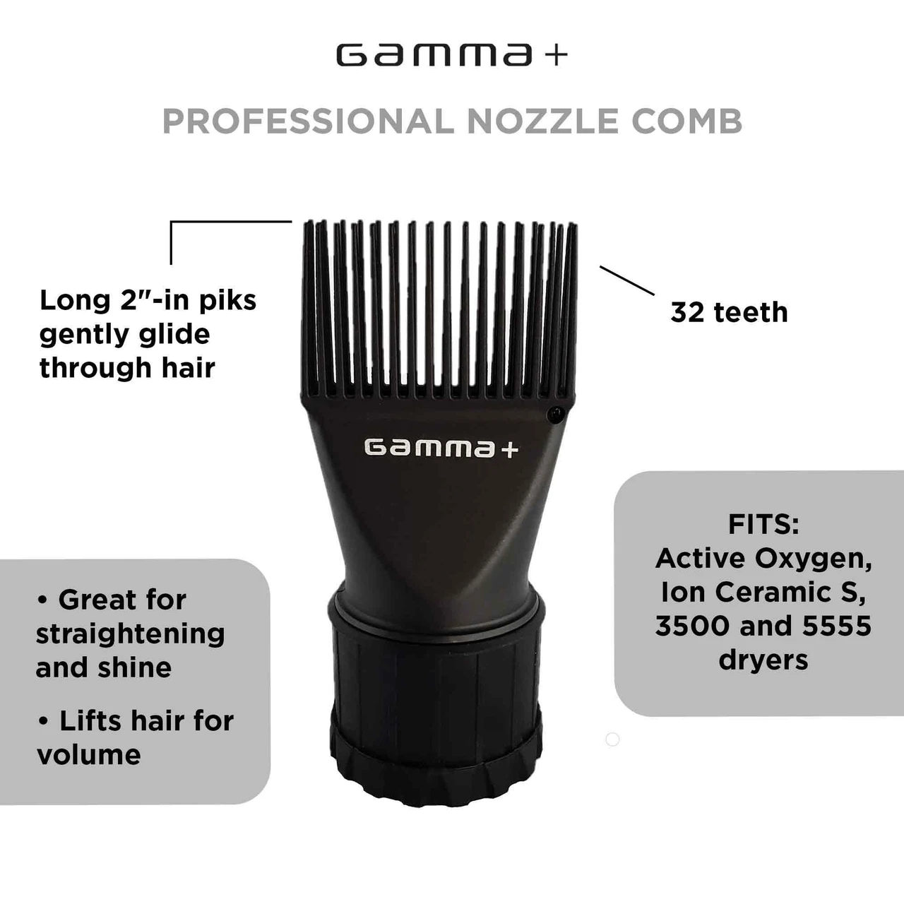 Gamma + Professional Hair Dryer Nozzle Comb Attachment